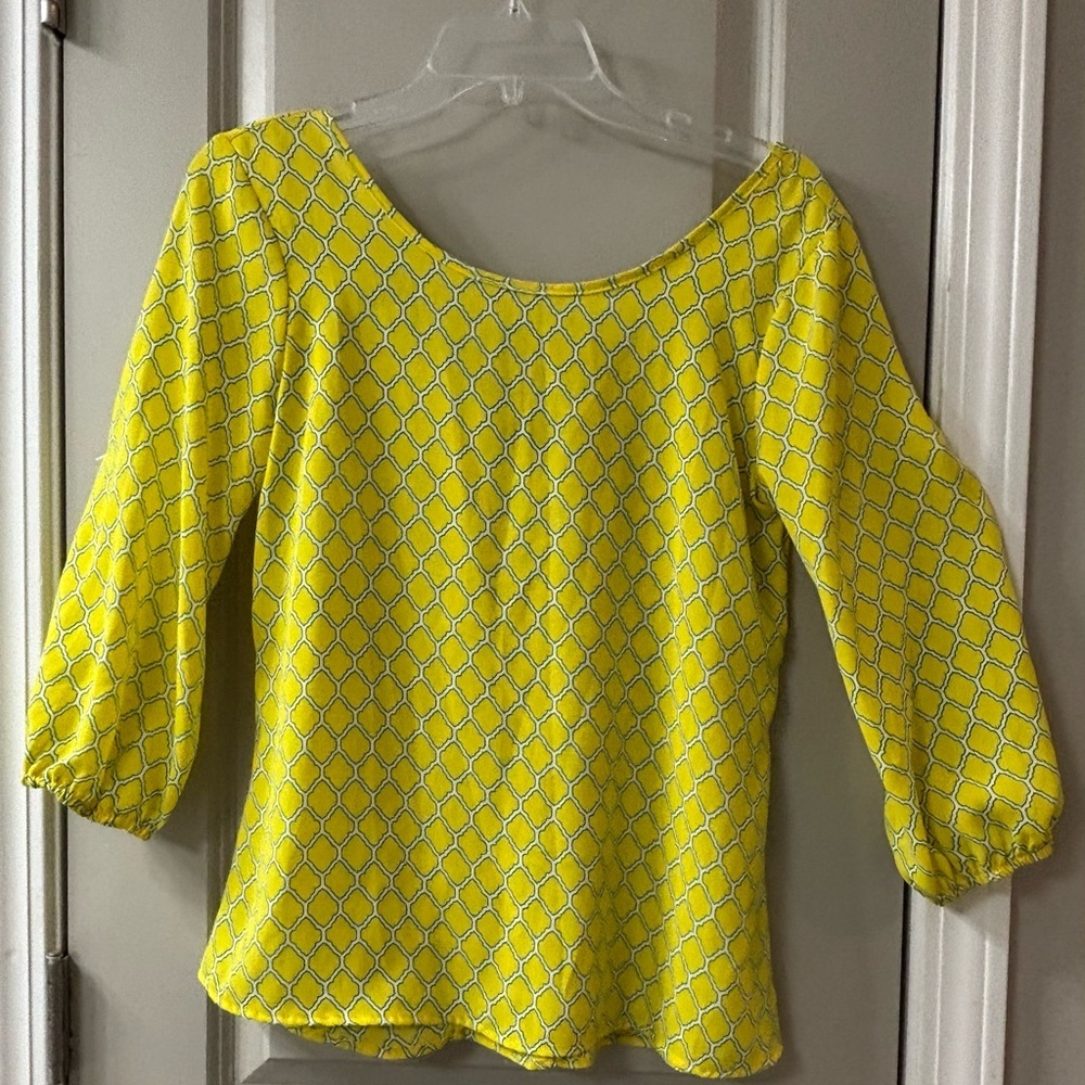 Vibrant Yellow Patterned Blouse with bow on back